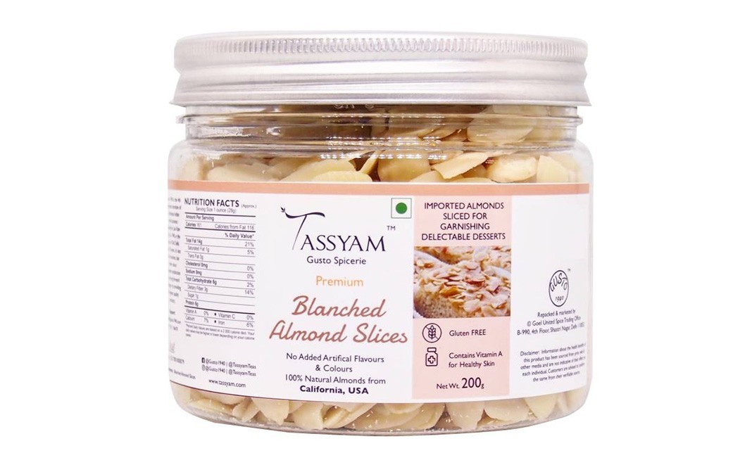 Tassyam Blanched Almond Slices    Jar  200 grams